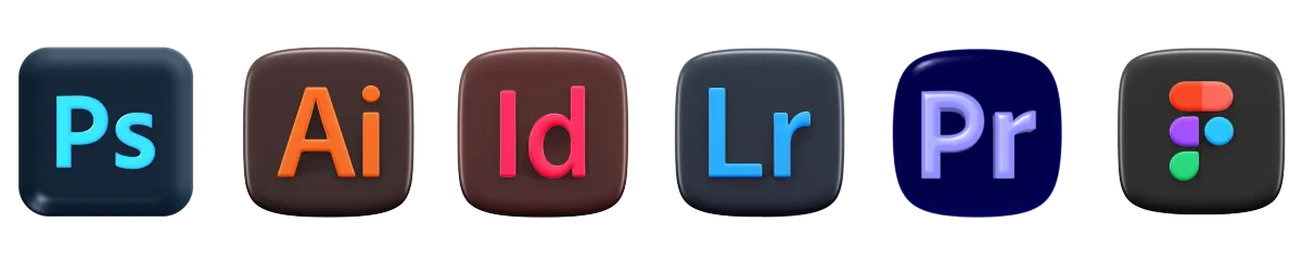 Photoshop, Illustrator, InDesign, Lightroom, Premiere Pro, Figma