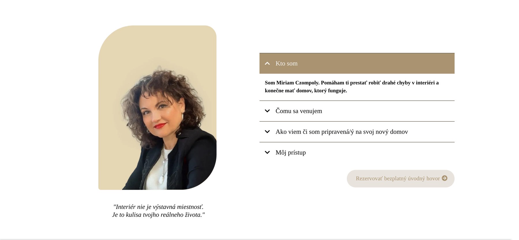 O autorke, dlhý text schovaný do rozbaľovacích otázok